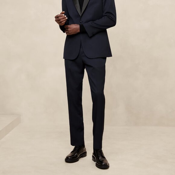Banana Republic Factory Tailored-Fit Luxe Tuxedo Suit Trouser size 31/30 Navy - Picture 1 of 5